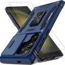 DEERLAMN Case for Samsung Galaxy S25 Ultra with Slide Camera Cover+Screen Protector (1 Pack), Rotated Ring Kickstand Military Grade Shockproof Protective Cover-Navy Blue (S25 Ultra-6.9 Inch)