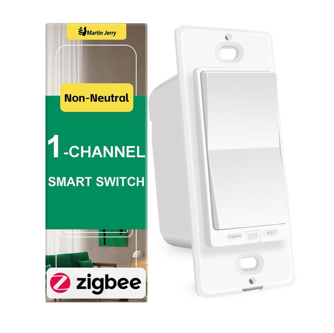 Zigbee Smart Switch no Neutral Required | 1 Channel Rocker Paddle Smart Light Switch Compatible with Alexa, SmartThings and Work with Google Home, Smart Home Devices, 1-Pack