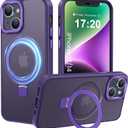 Compatible with iPhone 13/14 Case with Magnetic Ring Stand, Military Drop Protection, Anti-Scratch/Anti-Fingerprint Translucent Matte Phone Case for iPhone 13/14 (Purple)
