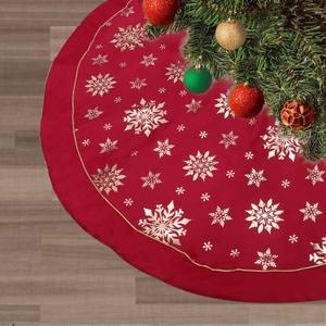 Flash World 48 Inch Large Christmas Tree Skirt Xmas Soft Cover Mat Decor Snowflake Collar Farmhouse Tree Skirt for Holiday Ornaments Party Home Indoor Decorations (RedThree Cotton Layer, 48INCH)