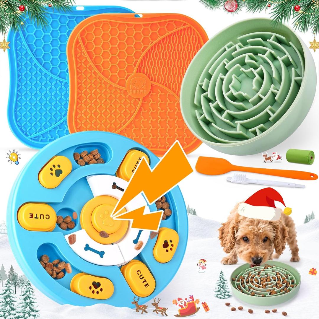 KIPRITII Well-Rounded Dog Enrichment Toys Set  Keeps Dogs Busy with Mental Stimulation & Slow Feeding, Includes Dog Lick Mat, Puzzle Toy & Slow Feeder Bowl for Boredom Relief