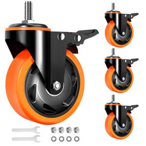 Caster Wheels Heavy Duty 5 Inch Stem Caster 2400Lbs, Threaded Stem Casters 3/8"-16 x 1(Stem Diameter 3/8", Stem Length 1"), Safety Locking Caster Set of 4, Industrial Castor Wheels for Cart,Furniture