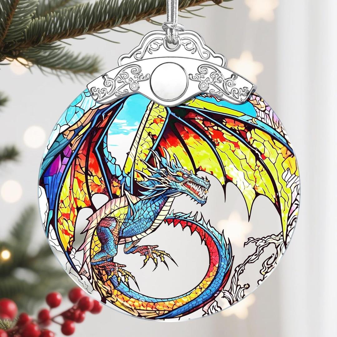3 x Christmas Ornament, Christmas Decoration, Stained Glass Ornament, Heirloom Keepsakes, Holiday Ornaments, Holiday Presents, Unique Xmas Gifts, Gift Exchange Ornaments, Gift Idea - Dragon