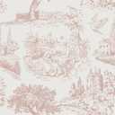 FunStick Vintage Pink Toile Wallpaper Peel and Stick Tree Bird French Country Wallpaper for Girls Bedroom Bathroom Removable de Jouy Beige Toile Contact Paper for Walls Cabinets Waterproof 17.5"x118"