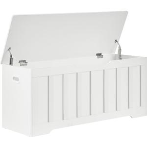 VANKILEY 43.3" Storage Chest Extra Large,Storage Trunk with 2 Safety Hinges,Wooden Storage Bench,Shoe Bench,43.3x15.7x19.1 Inch,Easy Assembly,Storage Bench for Bedroom,Living Room,entryway(White).