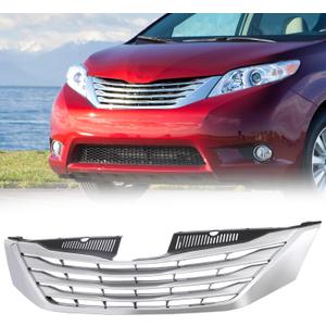Front Upper Bumper Grille Grill Assembly Chrome Compatible with 2011 2012 2013 2014 Toyota Sienna Mini Passenger Van, Replace 53101-08090 TO1200333