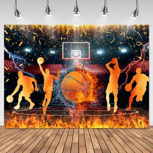 Avezano Basketball Backdrop Basketball Theme Birthday Party Decorations for Kids Men Slam Dunk Sports Birthday Banner Cake Dessert Table Decor, 7x5ft