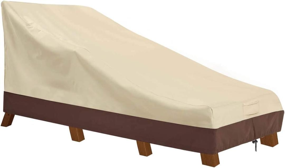Vailge Waterproof Patio Chaise Lounge Cover, 600D Heavy Duty Outdoor Lounge Chair Covers,UV Resistant Patio Furniture Covers,Small,Beige & Brown