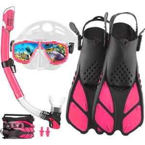 Snorkeling Gear for Adults with Fins Scuba Diving Gear Adult Professional Travel Snorkel Sets with Flippers,Anti-Fog Anti-Leak Diving Mask