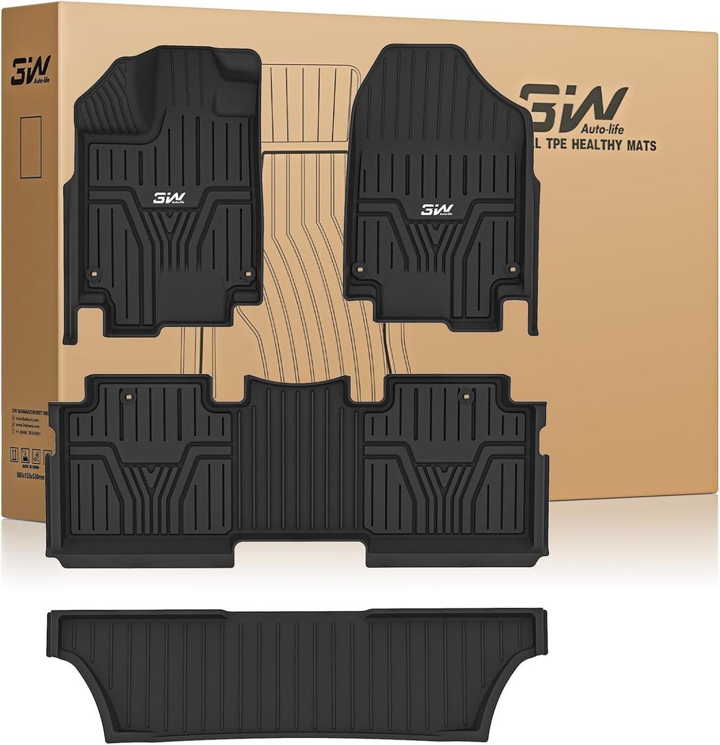 3W Floor Mats Fit for Honda Odyssey 2026 2025-2018, TPE All Weather Custom Fit Floor Liner 1st, 2nd, 3rd Row Car Mats, Black