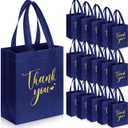 Sweetude 30 Pcs Thank You Gift Bags with Handles, Reusable Non Woven Foldable Goodie Bags Bulk for Graduation Easter Wedding Bridesmaid Favors(10 x 8 x 4 Inch,Navy Blue)