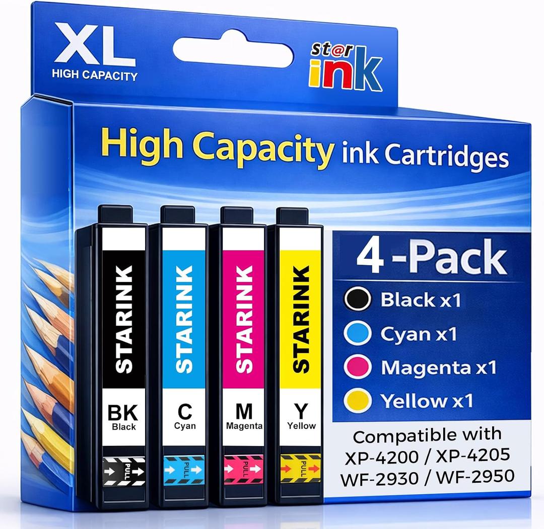 Starink Remanufactured Replacement for Epson 232 232XL Ink Cartridges Combo Pack for Workforce WF-2930 WF-2950 Expression XP-4200 XP-4205 Printer Ink,Replacement for Epson 232 Ink Cartridge,4 Pack