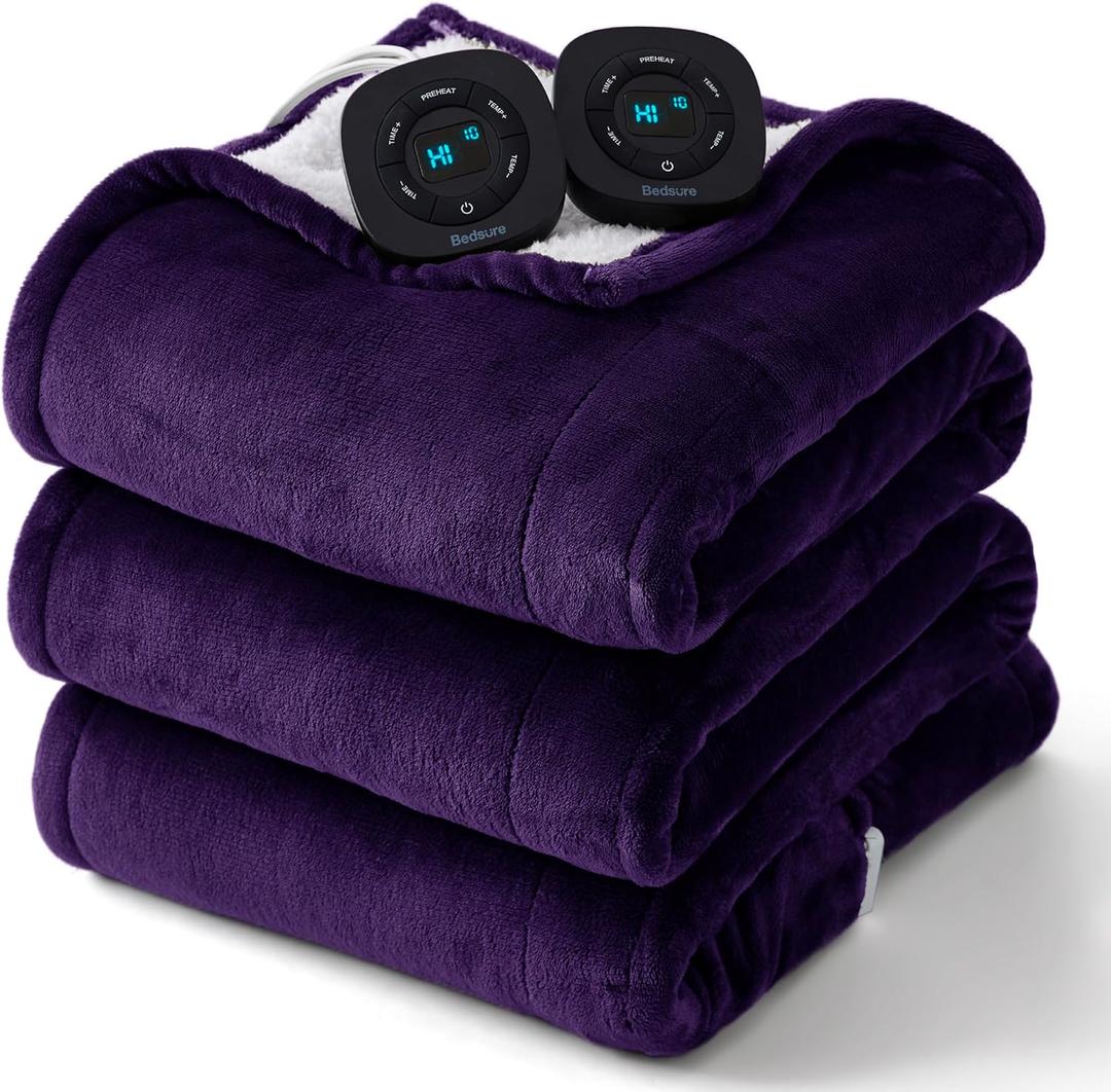 Bedsure Electric Blanket Twin - Soft Flannel Heated Blanket Twin Size, GentleSoft Fast Heating with 10 Time Settings & 6 Heat Settings, Warm Gift for Grandma (62x84 inches, Purple)