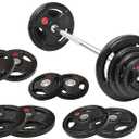 Cast Iron 1" Standard Weight Plates Including 5FT Standard Barbell Bar & Star Locks, 95 Pounds Set (85 Lbs Plates + 10 Lbs Barbell Bar), Multiple Packages