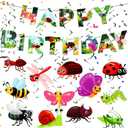 25PCS Happy Birthday Banner - Bugs Hanging Swirls Insect Decoration for Kids Summer Bugs Insect Bee Butterfly Theme Party Supplies Decor