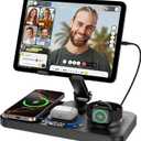 6 in 1 Wireless Charger for Apple Device, 30W Foldable Wired Charging for ipad with Clock & 7 Color Ambient Light, Nightstand Charger Station for iPhone 17/16/15/iWatch Series/AirPods 4/Pro 3(Black)