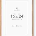 16x24 Frame, Solid Oak Wood 16x24 Poster Frame with Mat to 12x18, 24x16 Picture Frames for Wall, Natural Oak 16 x 24 Frame, Set of 1