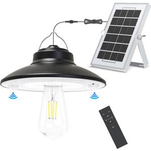 NIORSUN Solar Indoor Outdoor Shed Light with 7000k Cool Whtie 3 Modes Waterproof, Dual Motion Sensors Solar Powered Hanging Barn Light with Remote Control for Shed,Garden, Patio, Garage, Camp 1 Pack