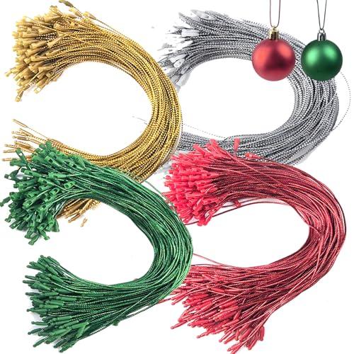 YOOHUA 604PCS 8inch Christmas Ornament Hooks, Ornament Hangers with Snap Ornament String for Christmas Tree Holiday Party Hanging Decorations Ropes Easy and Fast Locking (Gold Silver Red Green)