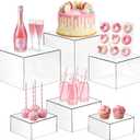 6 Pcs Acrylic Buffet Risers, Clear Stackable Food Display Stand, Nesting Cube Box with Hollow Bottom, Food Risers for Buffet Table Dessert Jewelry Catering(8'' 7'' 6'' 5'' 4'' 4'')