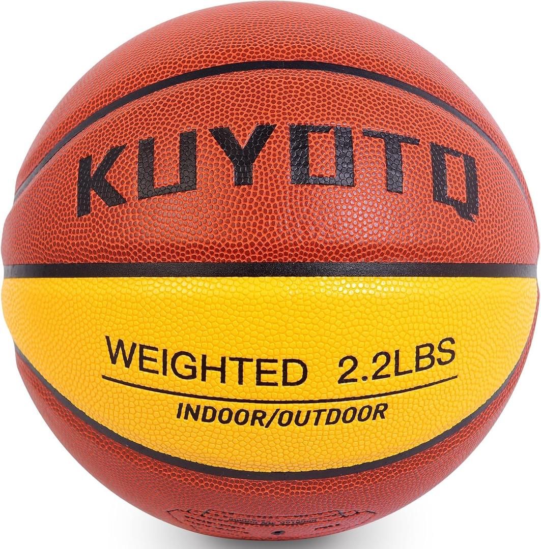 KUYOTQ 3LBS/3.3LBS/2.2LBS Weighted Heavy Training Basketball 29.5/28.5" in and Outdoor Improving Handling Dribbling Passing Rebounding Skill Composite Size 7/6 Weighted Training Basketball Equipment (Brown+Yellow)