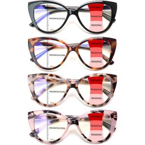 CLASAGA Progressive Multifocus Reading Glasses for Women Blue Light Blocking Spring Hinge Computer Multifocal Cat Eye Readers