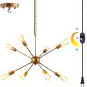 HOXIYA 26.3" DIMMABLE Plug in Chandelier, Modern Sputnik Chandeliers Brushed Gold 8Lights Plug in Pendant Light, Mid Century Hanging Ceiling Lighting Fixture for Dining Room Bedroom Kitchen Entryway