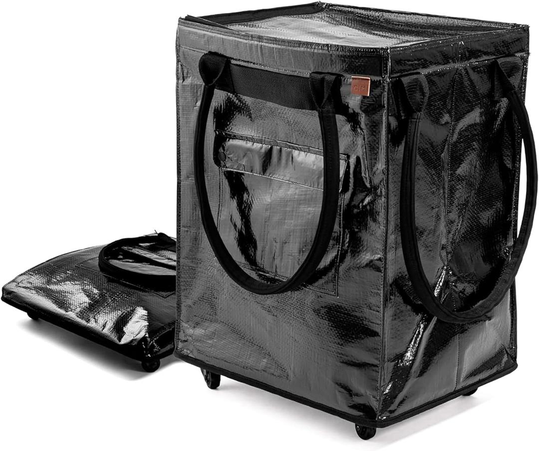 CleverMade Hauler Rolling Tote Bag, 90L Collapsible Portable Shopping Cart with Wheels for Groceries, Laundry, Organization  Heavy Duty Utility Tote with 75 lb Capacity, Basket with Wheels, Black