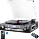 DIGITNOW Bluetooth Record Player with Stereo Speakers, Turntable for Vinyl to MP3 with Cassette Play, AM/FM Radio, Remote Control, USB/SD Encoding, 3.5mm Music Output Jack(Black)