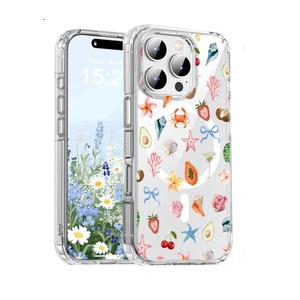 Magnetic for iPhone 15 Pro Max, Compatible with Magsafe, Cute Summer Bow Phone Case Clear Shockproof Protective Cover for Women Girls