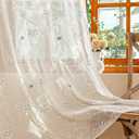 AmHoo 2 Panels Linen Floral Leaf Embroidered Semi Sheer Curtain Farmhouse Voile Curtains for Living Room Bedroom Window Treatment Light Gray 52 x 63 Inch