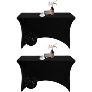2Pack Spandex Waterproof Table Covers 4ft，Spandex 4ft Waterproof Table Cover for Party,Wedding, Banquet, and Events(Black)