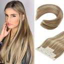 REECHO Clip in Hair Extensions, Hair Extensions Thick Long Lace Weft Lightweight Synthetic Hairpieces for Women (24 Inch-240 Gram(Pack of 5), Walnut Brown with Blonde Highlights)