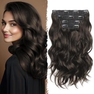 14 Inch Brown Hair Extensions - Wavy Synthetic Clip in Hair Extensions For Women And Girls (Color: Dark Brown)