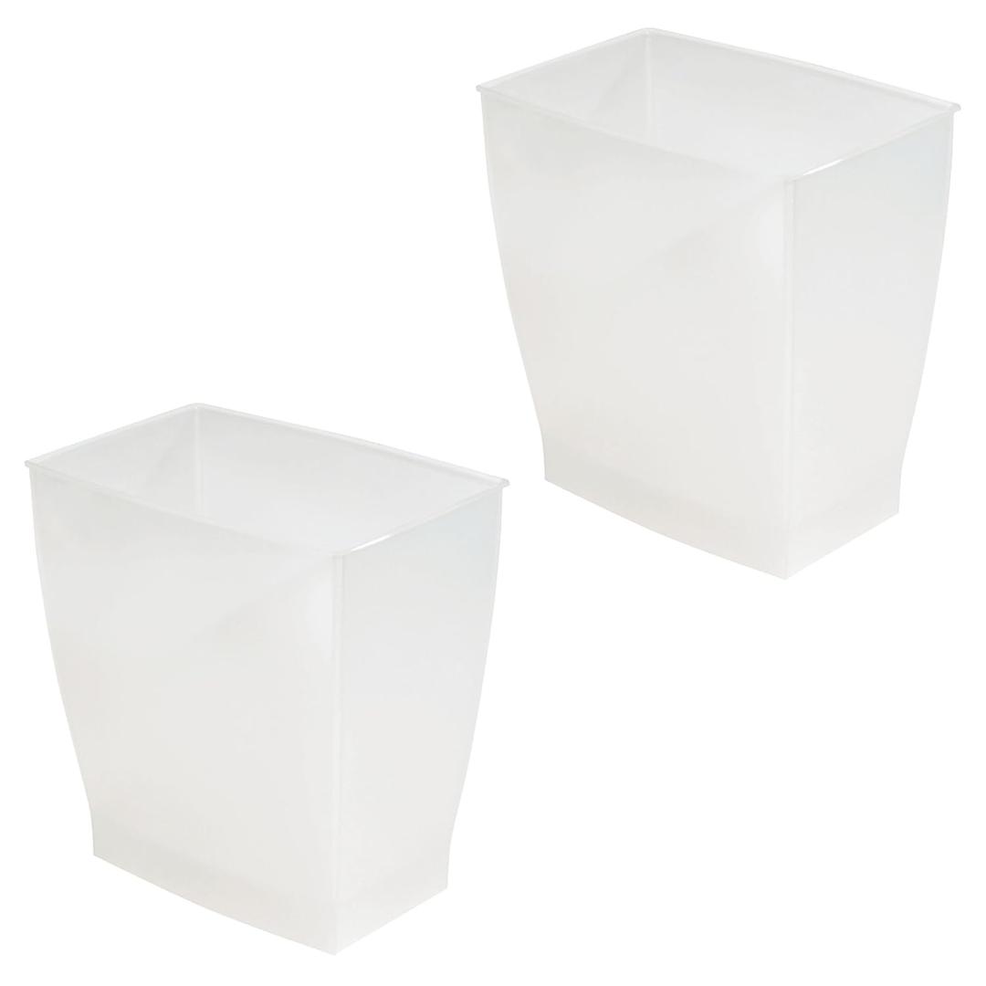 iDesign Small Plastic Bathroom Trash Can, Slim Rectangle Garbage Bin for Bedroom, Office, Dorm, 2-Pack, Frost