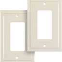 Henne Bery Modern Edge Decorative Wall Plate Switch Plate Outlet Cover, Durable Solid Zinc Alloy (Single Decorator 2PK, Light Almond)