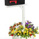 Colingmill 55'' Wooden Mailbox Post with Planter Box and Black Mail Box, White Decorative Outside Mailbox Post for Yard, Garden, Curbside