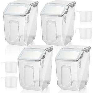 Umigy 4 Pack Rice Storage Container With Wheels Plastic Airtight Lid Flour Container Bin for Dog Pet Cereal Grain Dry Food, 15 Liter / 30 lbs (White)