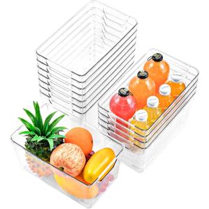 12 Pack Middle Organizers and Storage, Pantry Organization and Storage Bins, Cabinet Organizer, Clear Plastic Storage Containers with Handle Acrylic Storage Bins for Cabinet, Fridge