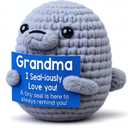 3 x Gifts for Grandma from Grandkids, Emotional Handmade Crochet Seal Figurine, Cute Grandma Gift for Birthday, Christmas, Grandparents Day, Small Desk Decor Collectible