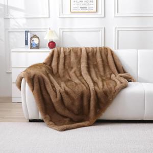Luxury Thick Plush Faux Fox Fur Throw Blanket Warm Furry Cozy Soft Decorative Blanket Use for Couch Bed Travel Winter (PaleBrown,50" 60")