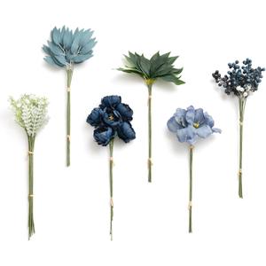 Ling's moment Artificial Greenery Stems Box Set, 59pcs with 8 Kinds of Faux Greenery Picks for DIY Bridal Bouquets Wedding Floral Arrangement Table Centerpieces, Dark Green & Navy