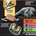 Sheba Perfect Portions Wet Cat Food Cuts in Gravy, Cat Food Wet Recipe, Roasted Chicken Entree, with Sustainable Salmon, Tender Turkey Entree, 2.6 oz. Twin-Pack Trays (24 Count, 48 Servings) (EXP 02/29/28)
