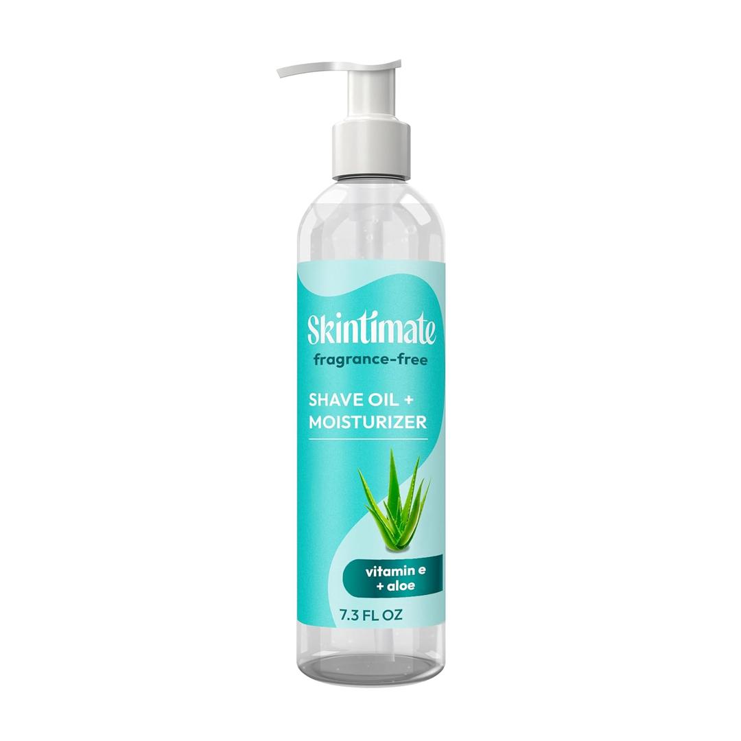Skintimate 2-in-1 Shave Oil & Moisturizer, Fragrance Free, 7.3oz | Shaving Oil, After Shave for Women Bikini Area Moisturizer with Vitamin E and Aloe, Shaving Cream Alternative, 7.3 fl oz