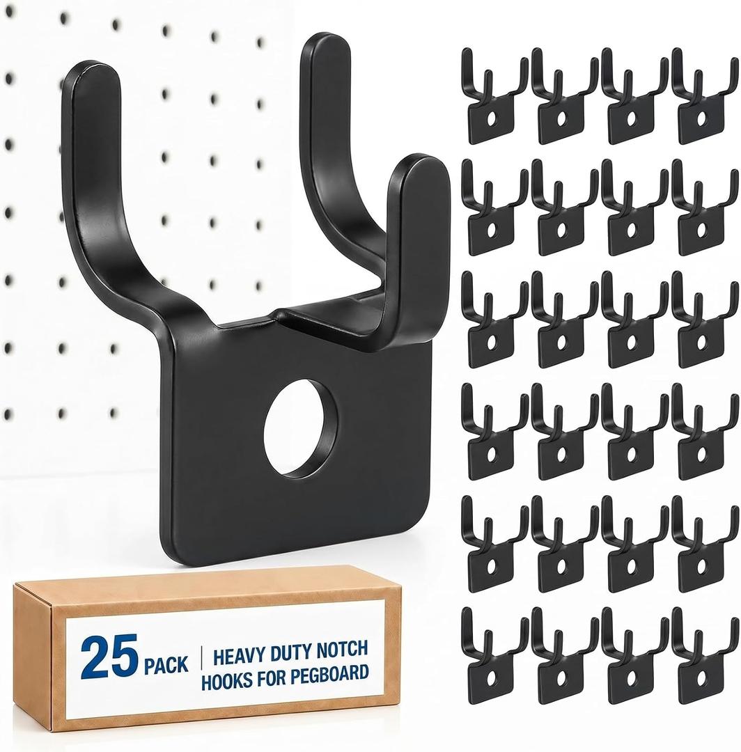 Tandefio Pegboard Hooks Metal Prong Hook Peg Board for Hanging Hangers for Wall Picture Jewelry Display Tool(Black,25 Pcs)