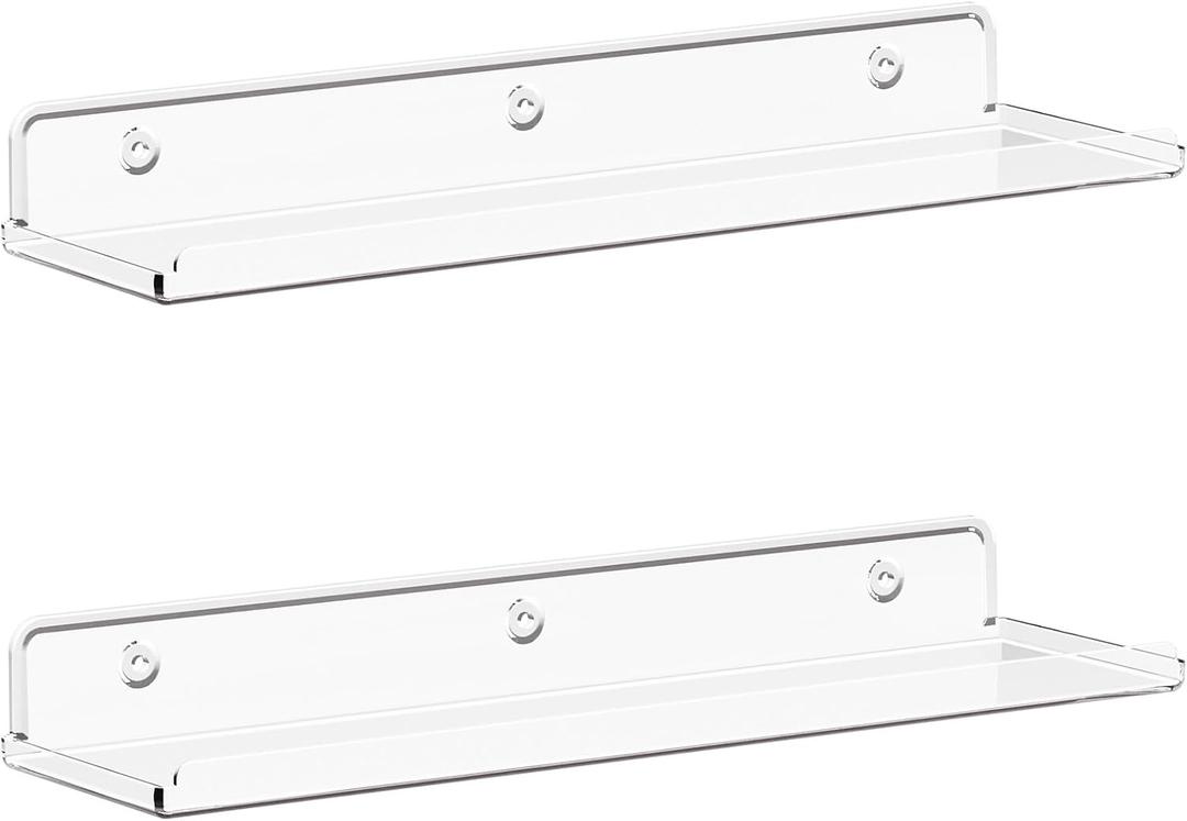 Lifewit Floating Shelves for Wall, 2 Pack 15" Clear Acrylic Shelf Room Decor for Book/Figures/Photo/Makeup in Bathroom, Book Shelf, Living Room, Bedroom, Kitchen Storage and Organization