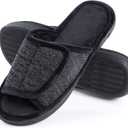 DL Adjustable Men's Memory Foam Slippers, Comfy Indoor Outdoor, Breathable Slide Bedroom Slippers Size 7-14 (11-12, Black)