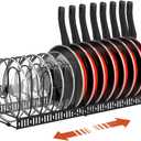 Pot and Pan Organizer Rack for Cabinet, Expandable Pot Lid Organizer Holder with 14 Adjustable Dividers, Fully Expanded Size 22.83" W x 7.09" D x 7.09" H, Black