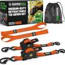 Rhino USA Retractable Ratchet Straps (2-Pack) - 1 Inch x 10 Feet (1,209lb Break Strength) - Auto Self Retracting Tie Down Straps for Truck, Cargo Trailer, Motorcycle, ATV, UTV - Orange