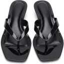Jelly Thong Sandals for Women Clear Flip Flop Kitten Heel Sandals Slip on Square Toe Transparent Low Heel Summer Dress Shoes, Black Size 8